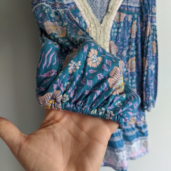 (Free People) Vintage Blue Lace Mini Dress Medium - Picture 6 of 12